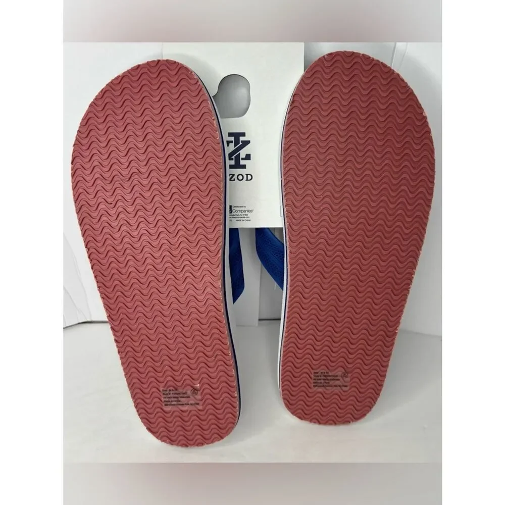 New Izod White Blue Strap Patriotic Dog Graphic Men’s Flip Flops Various Sizes